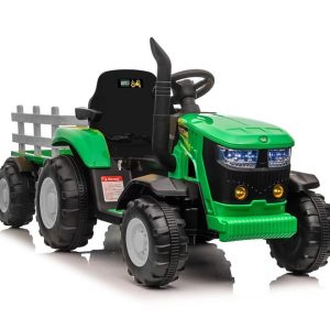 Turbo Harvest 12V Electric Ride On Tractor with Trailer Green